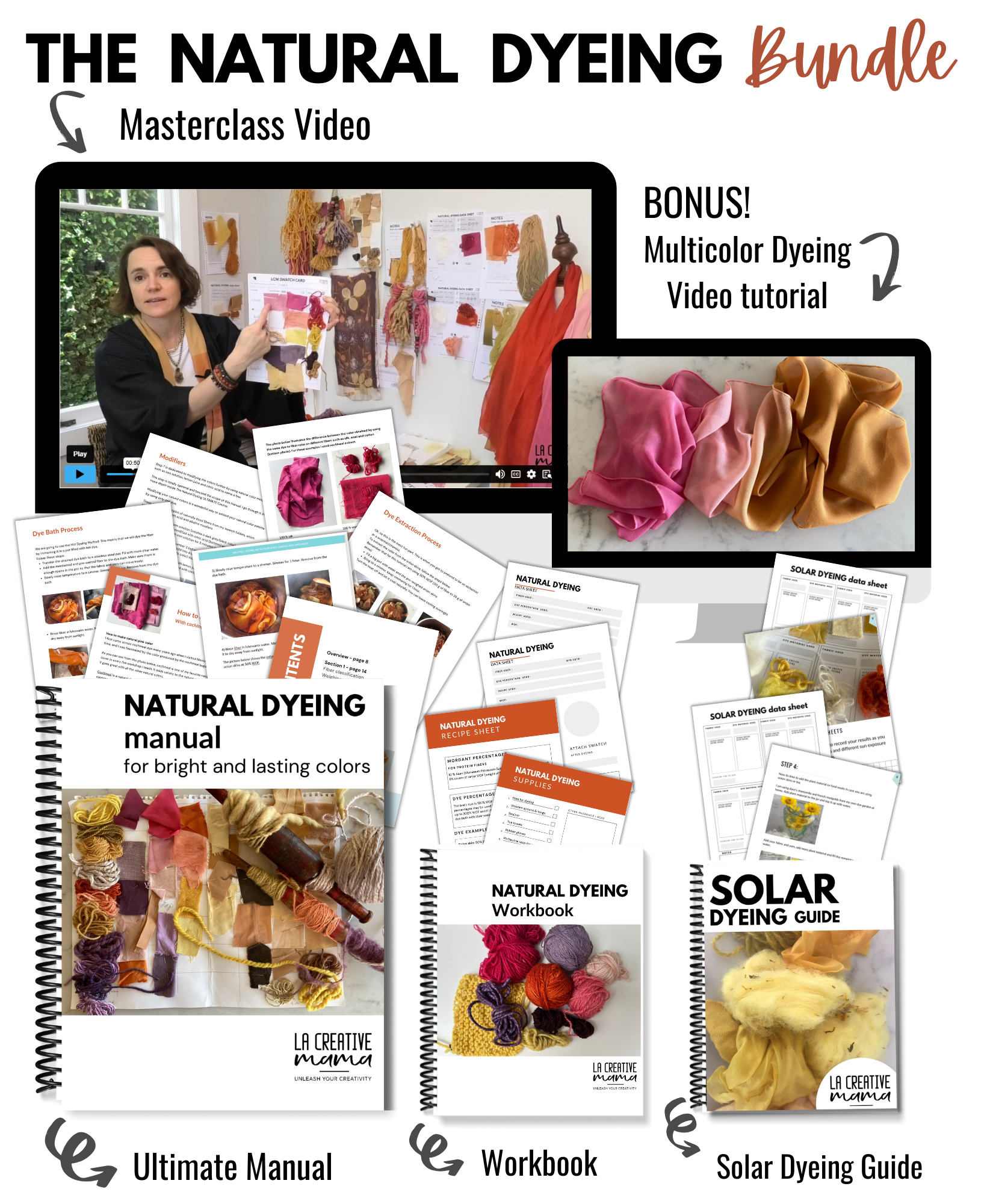 the natural dyeing bundle of resources for sale which includes the natural dyeing manual 