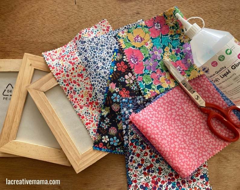 wooden frames decorated with fabric scraps
