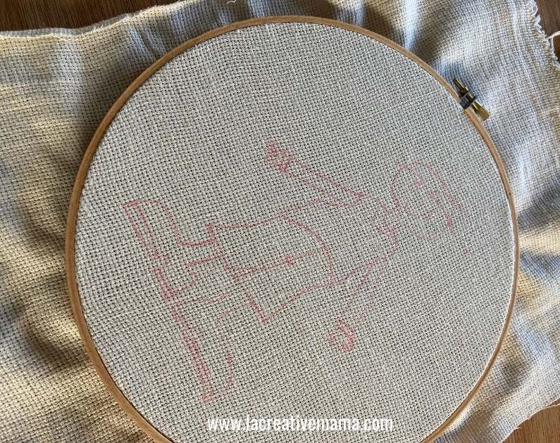 how to transfer an image onto embroidery fabric. Placing the embroidery on the hoop. 