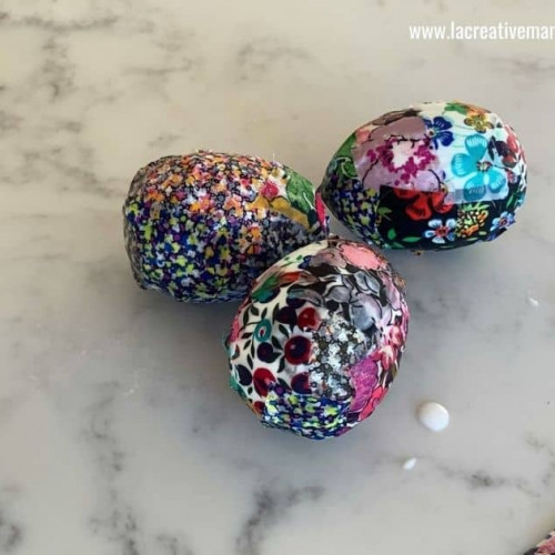 decorated easter eggs using fabric scraps