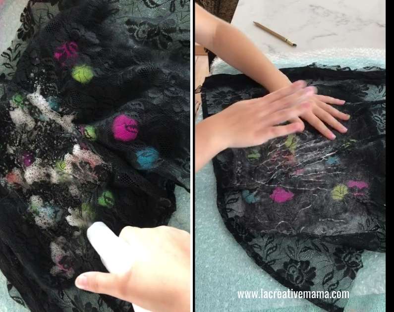 rubbing the wet felt project with soapy water