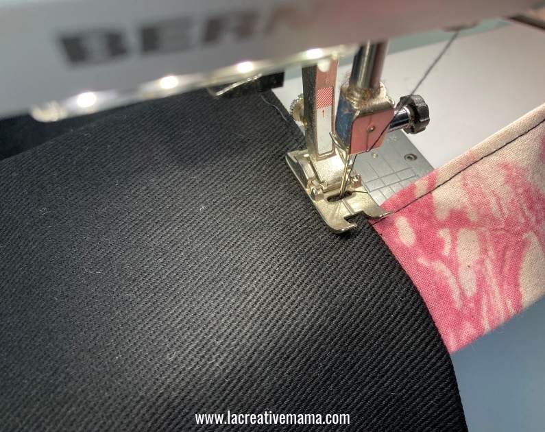 top stitching the outside of the folding grocery bag 