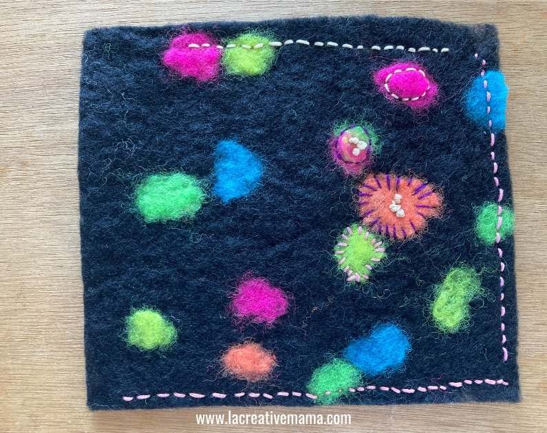 making a  glasses pouch on embroidered felt fabric 