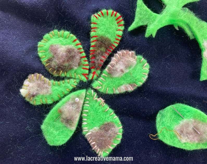 applying felt flowers using embroidery stitches tutorial 