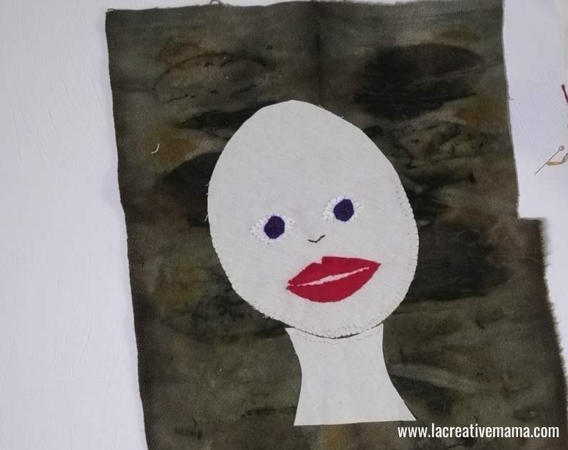 applique lips and eyes on face portrait
