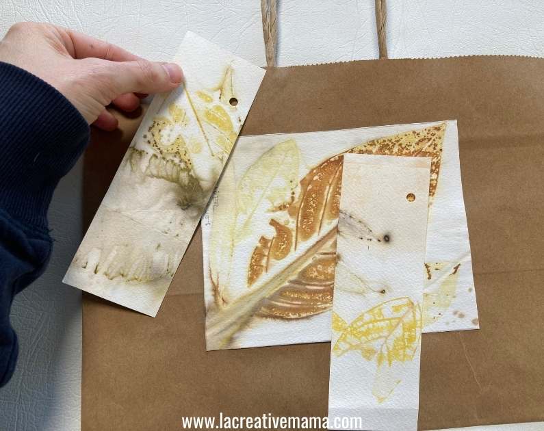 making the eco printed gift tags 