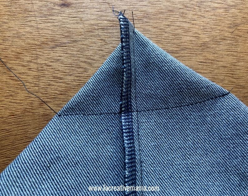 sewing the flat bottoms for the denim tote bag