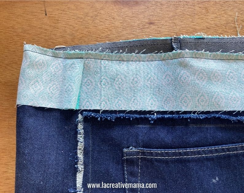 finished inside seam for the facing of the denim bag