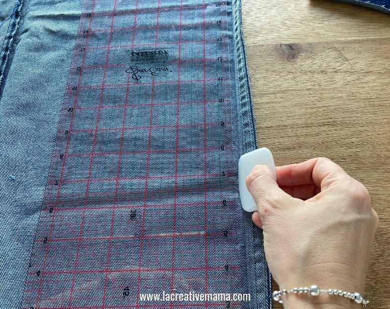 cutting fabric into a rectangle from cutting  a pair of jeans 
