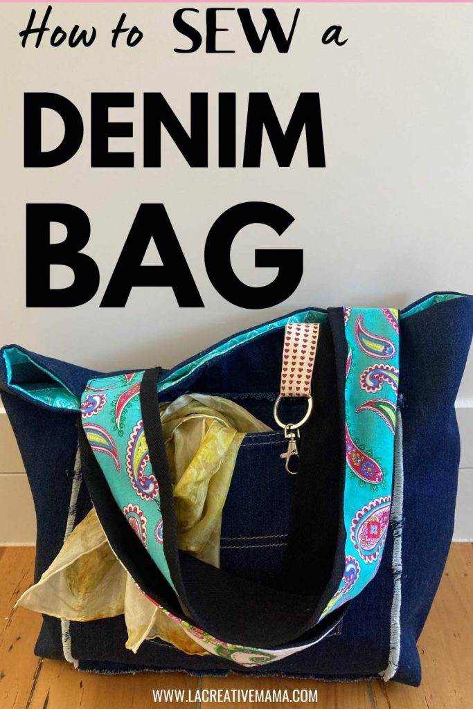 diy denim bag created by using an old pair of jeans