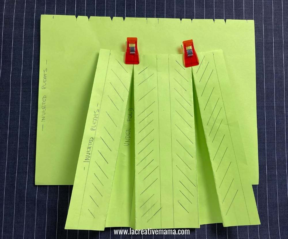 paper pattern mockup of inverted pleat