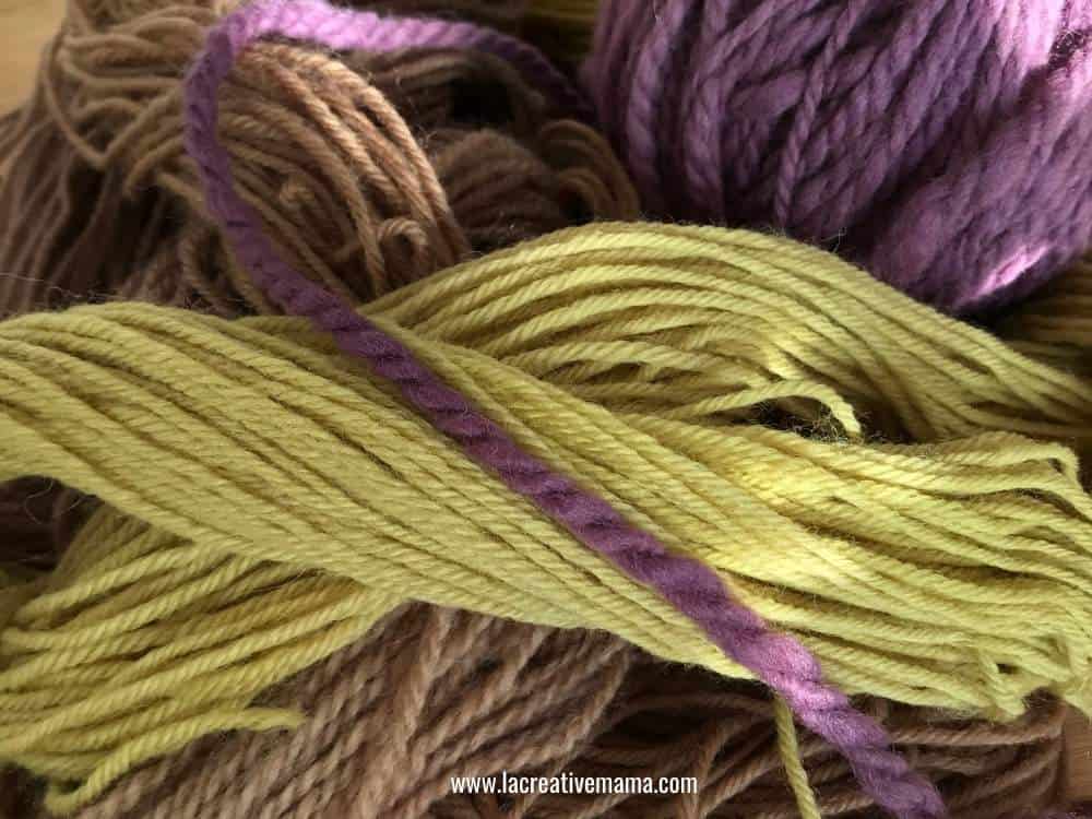 yarn that has been dyes with logwood, marigold and dyers chamomile 