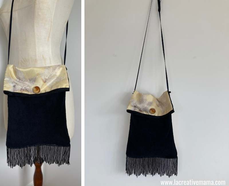 finished shoulder bag with eco printed fabric 