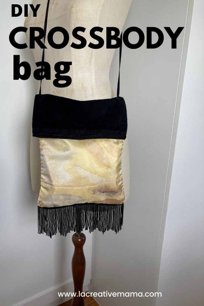 finished diy crossbody bag using yellow eco printed fabric 