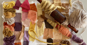 a variety of naturally dyed fabrics and yarns as a natural color chart