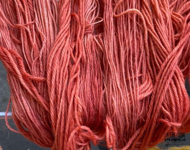 a wool skein which was hand dyed using madder root