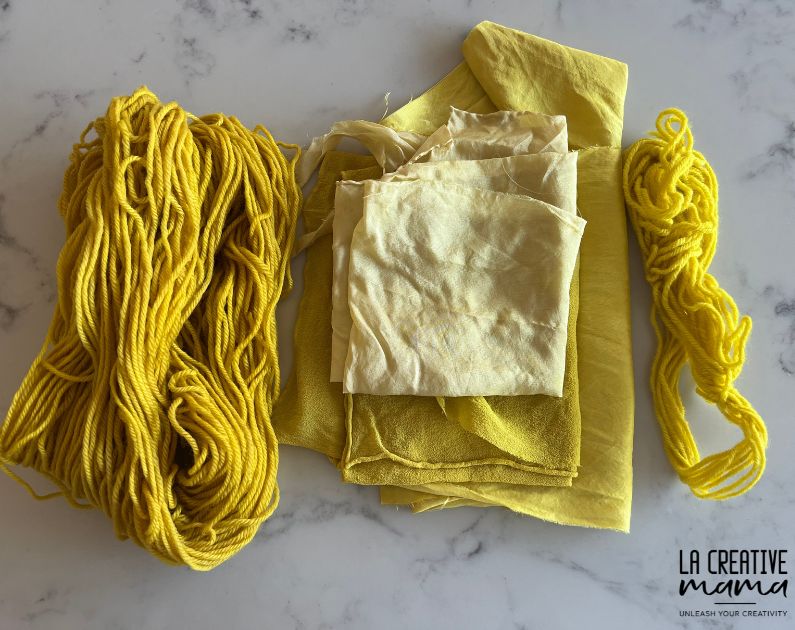 silks and wool yarns which have been naturally dyed using goldenrod flowers 