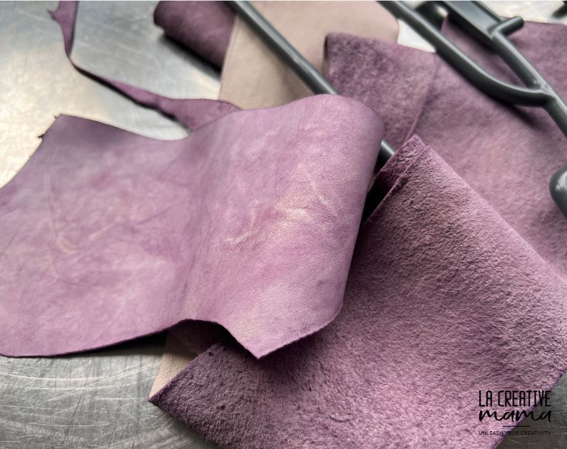 logwood dyed leather which is a purple color 