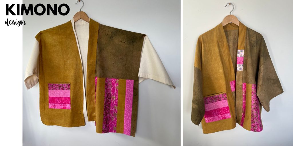 Designing a kimono top using hand dyed fabric 