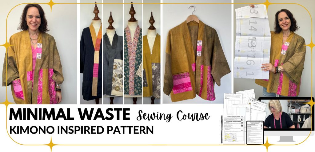 minimal waste sewing course illustration. It shows a variety of designs based on the kimono inspired pattern 