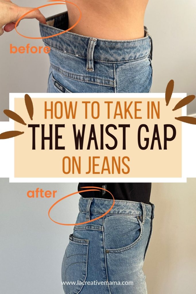 Discover how to take in the waist gap on jeans with easy DIY jeans alterations! Learn simple sewing hacks to adjust the waistband, resize jeans, and get the perfect fit. Learn more about our step-by-step video tutorial course for fixing gaping waistbands, and re sizing and re fit on your old jeans 