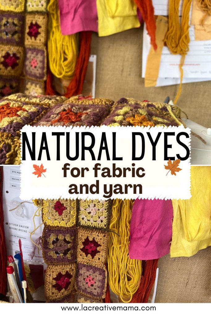 naturally dyed wool yarn and fabrics using acorns, onion skins and eucalyptus dyes and cochineal dyes.