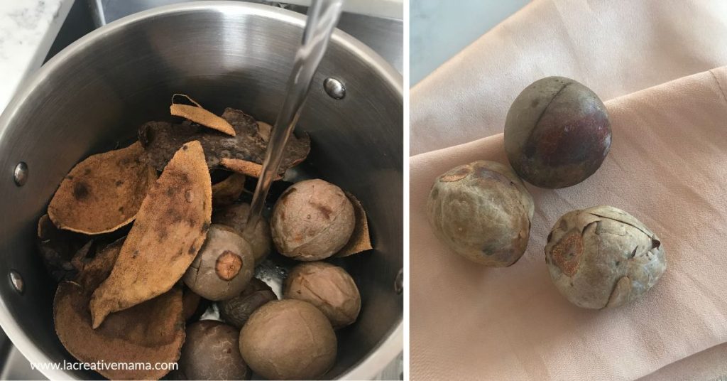 avocado pits being used to create a dye bath. A pink color result on silk fabric. 