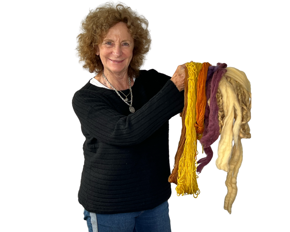 Ada's naturally dyed yarns and roving in yellows, coppers and golds